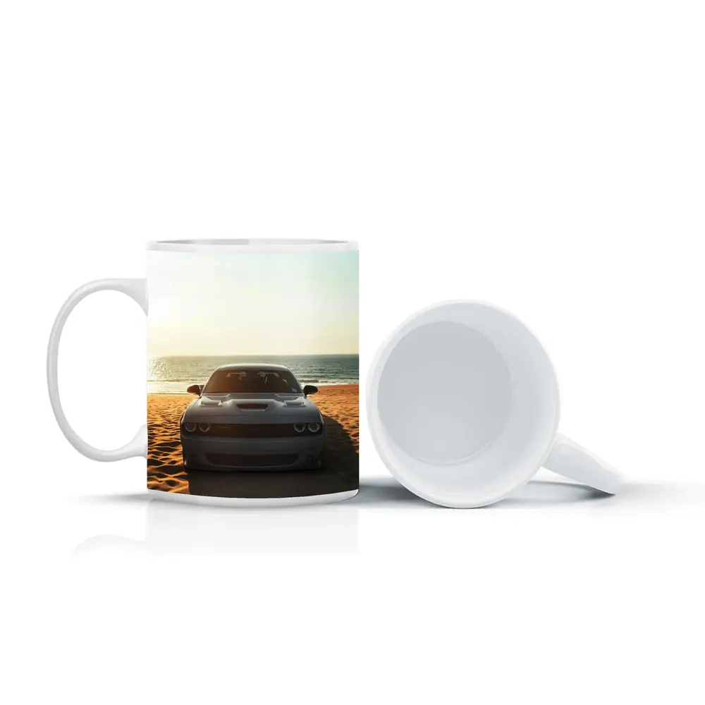 Dodge Challenger Gray Car Beach Ocean – Mugs