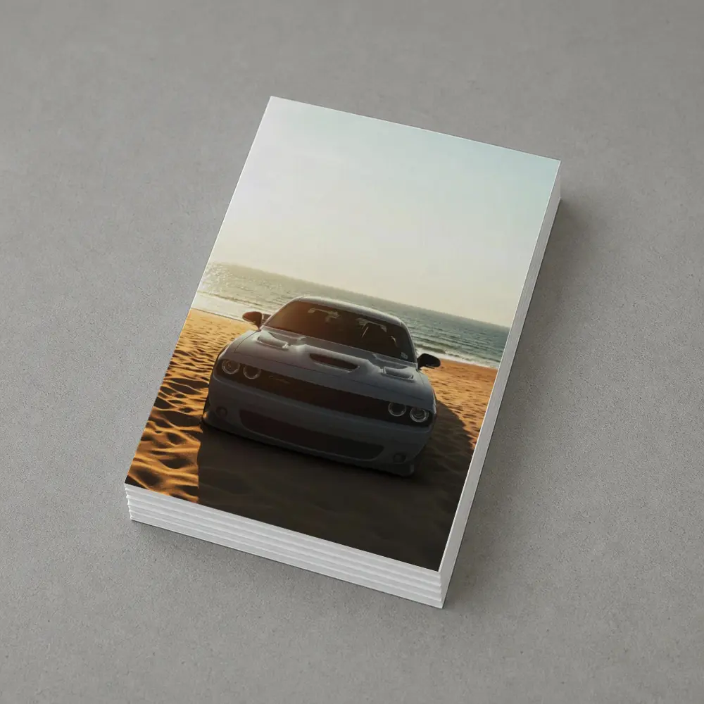 Dodge Challenger Gray Car Beach Ocean – Postcards