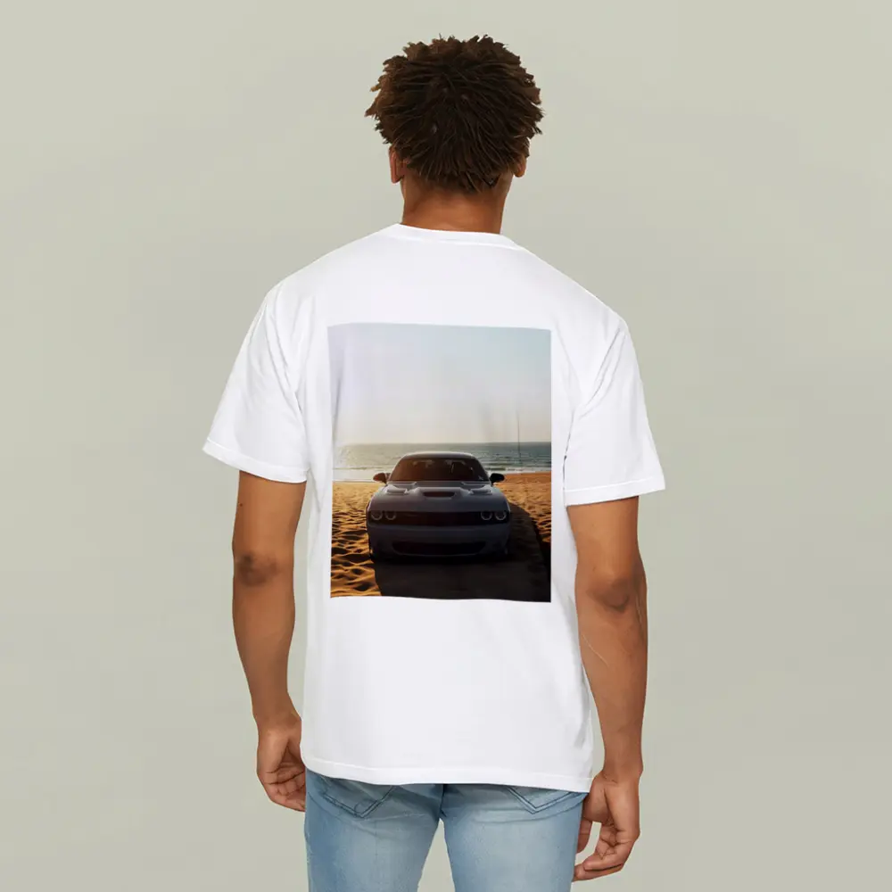 Dodge Challenger Gray Car Beach Ocean – T-Shirts