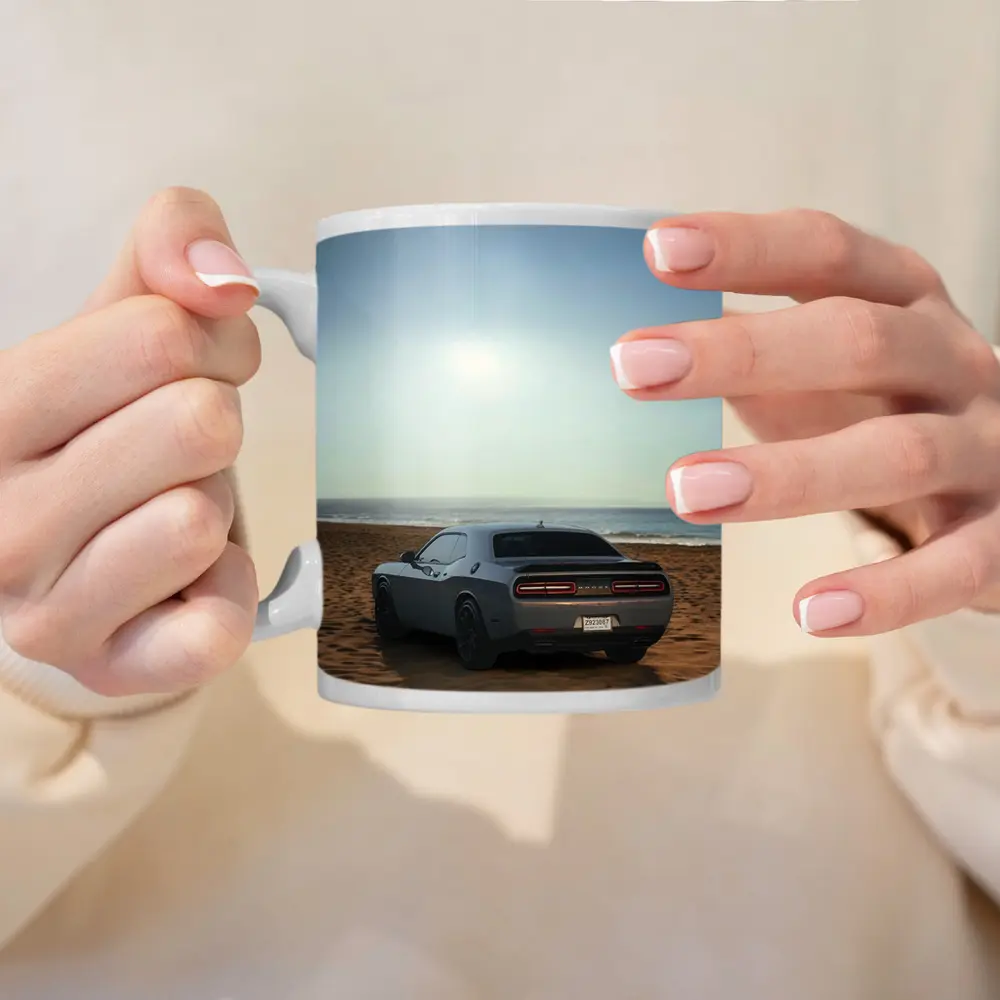 Dodge Challenger Gray Rear View Beach – Mugs