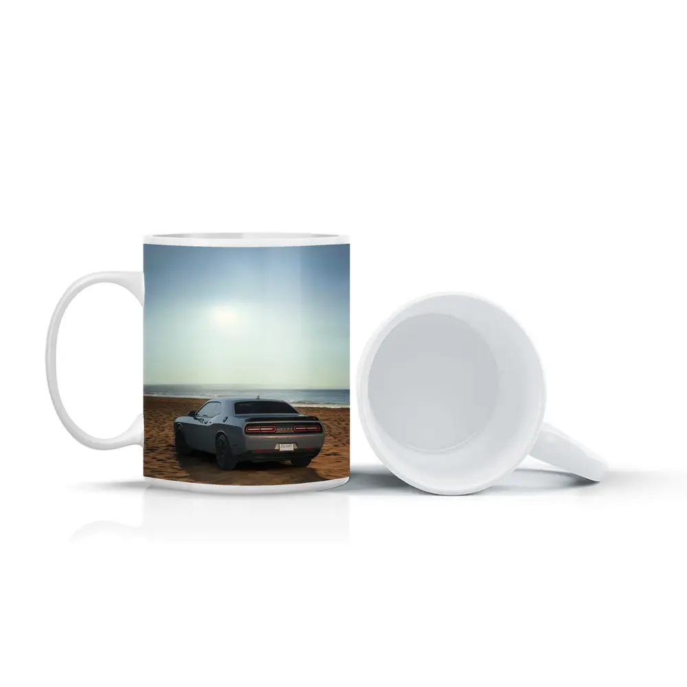 Dodge Challenger Gray Rear View Beach – Mugs