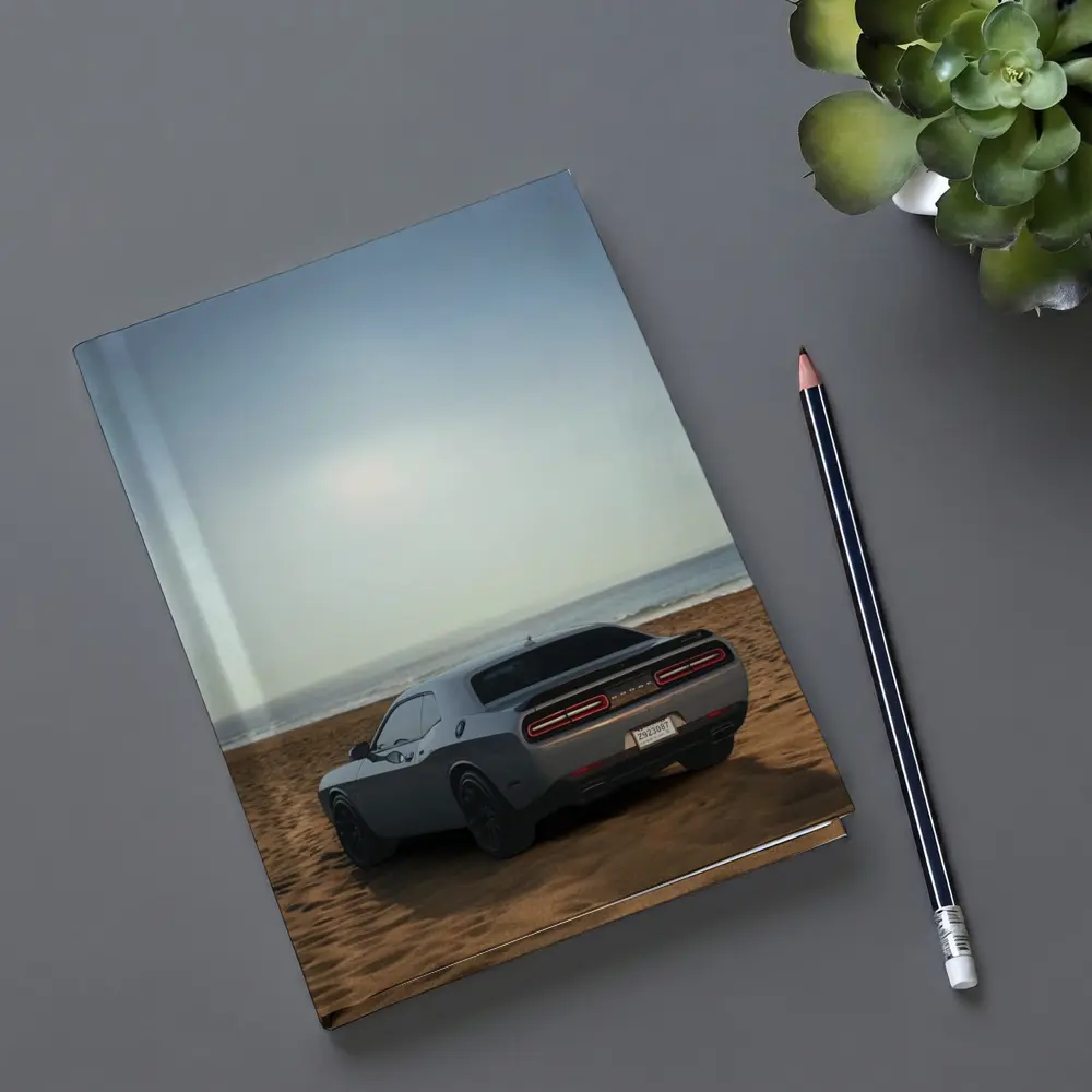Dodge Challenger Gray Rear View Beach – Notebooks