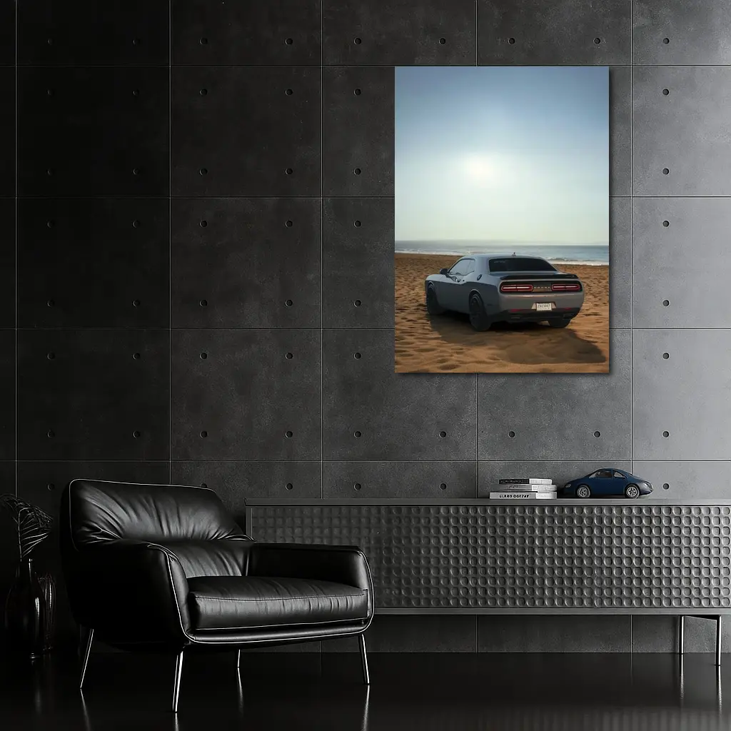 Dodge Challenger Gray Rear View Beach – Wall Art