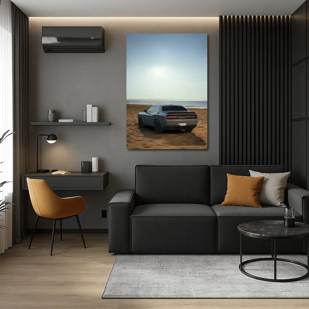 Dodge Challenger Gray Rear View Beach – Wall Art