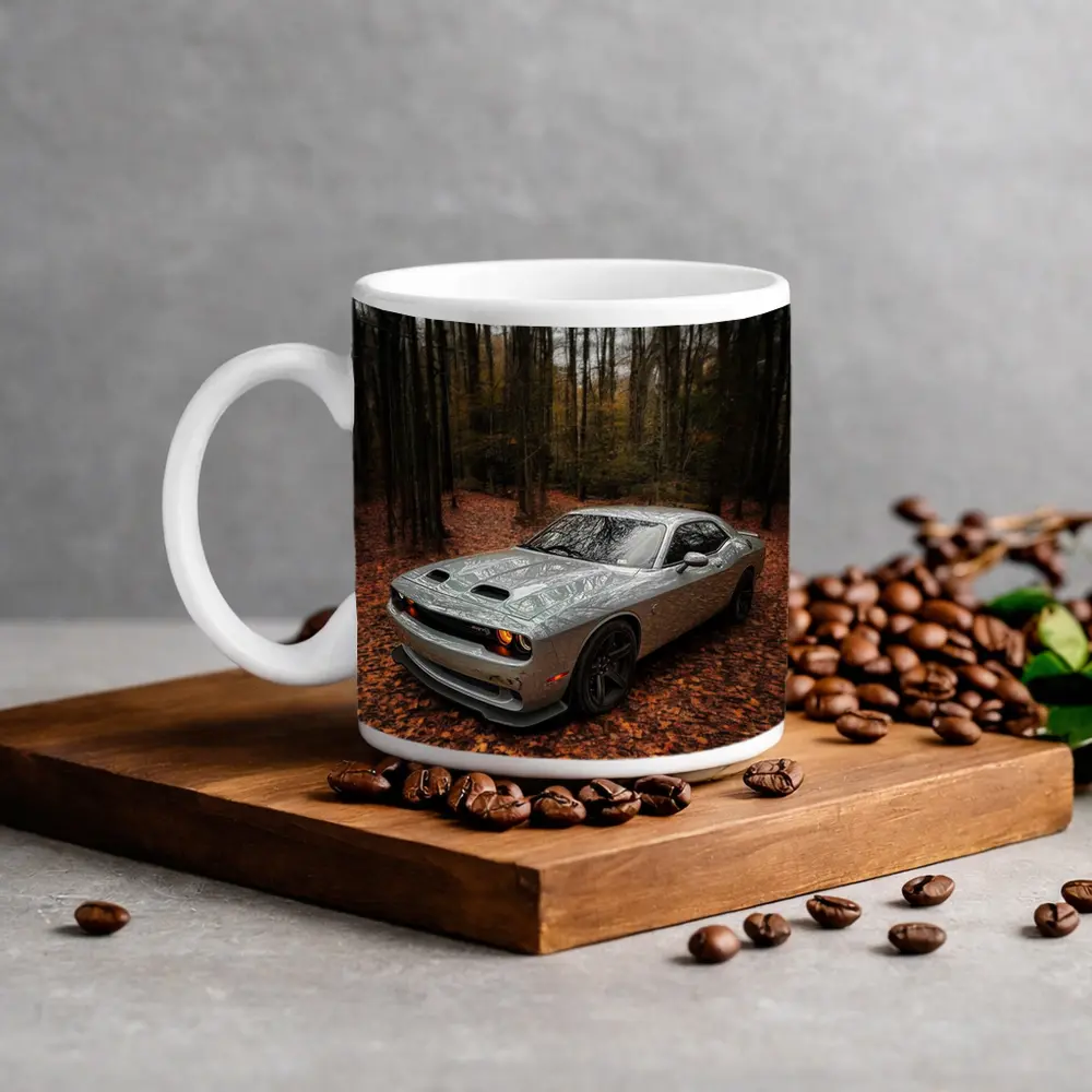 Dodge Challenger Silver Car Autumn Forest – Mugs