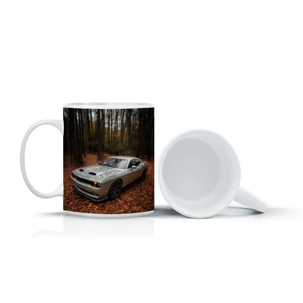 Dodge Challenger Silver Car Autumn Forest – Mugs