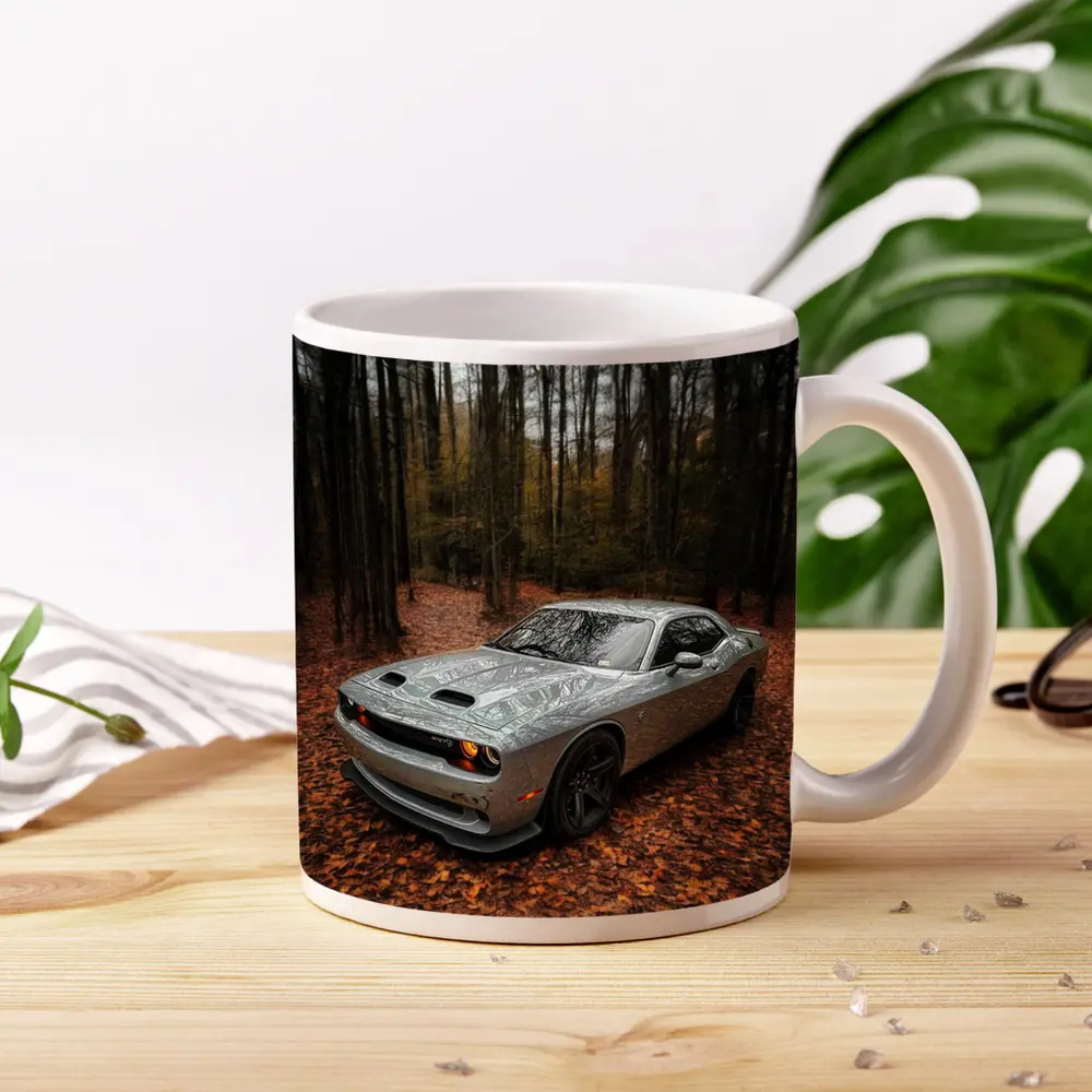 Dodge Challenger Silver Car Autumn Forest – Mugs