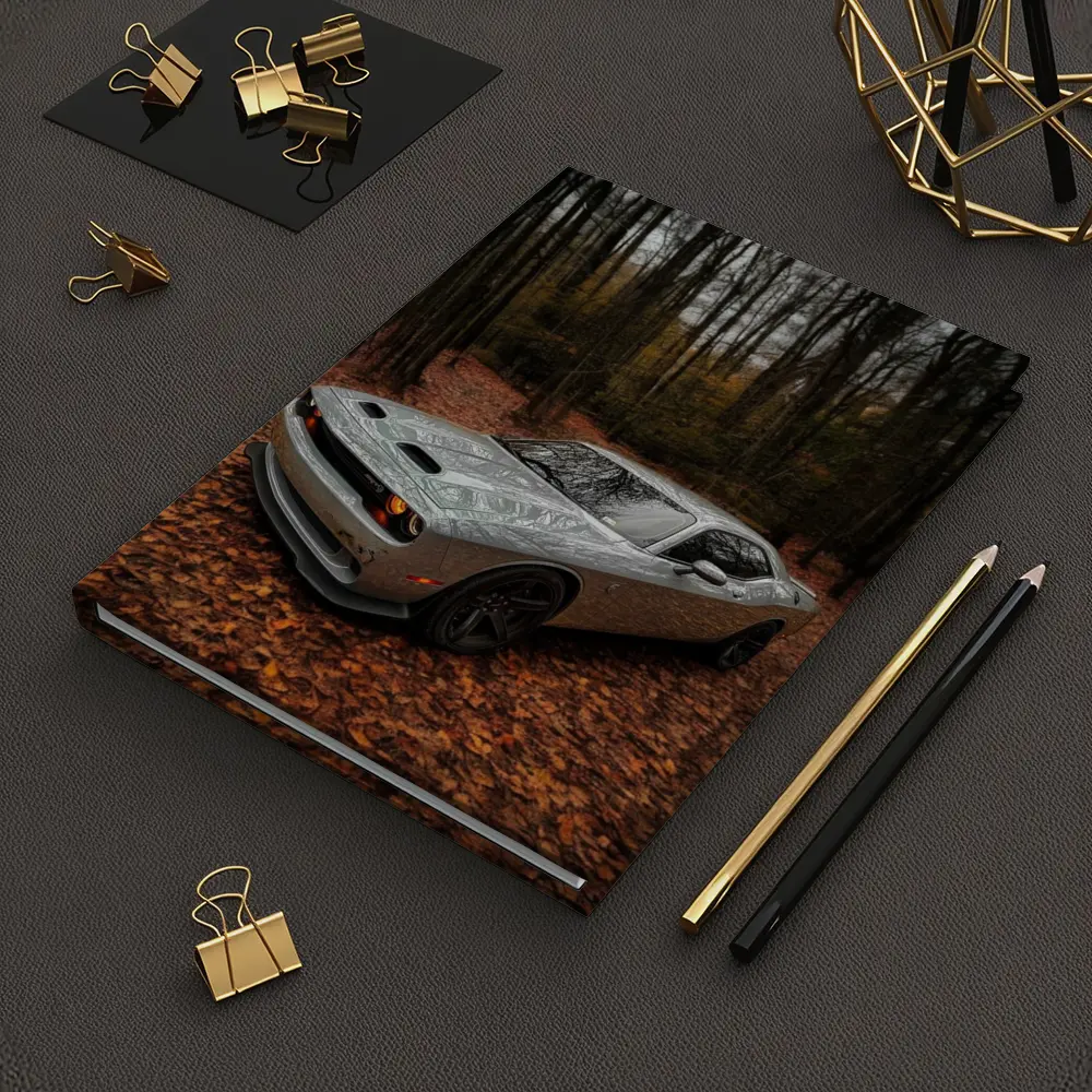 Dodge Challenger Silver Car Autumn Forest – Notebooks