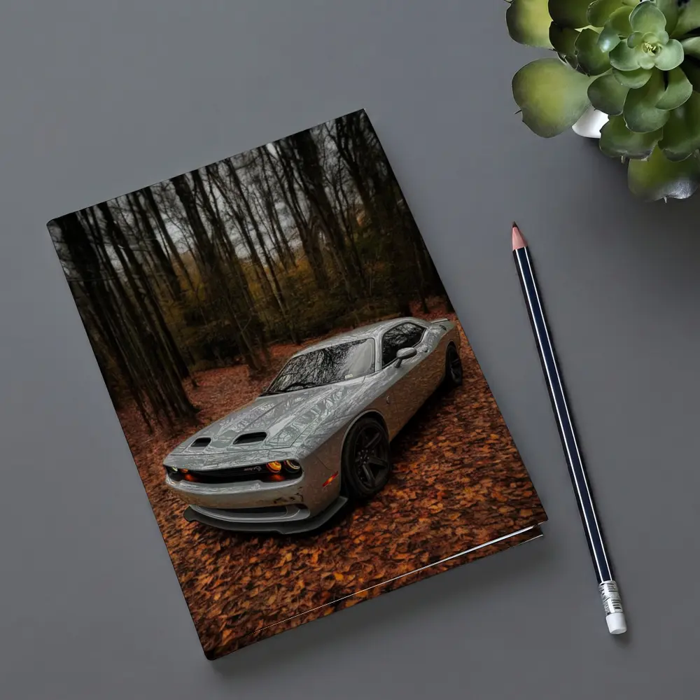 Dodge Challenger Silver Car Autumn Forest – Notebooks