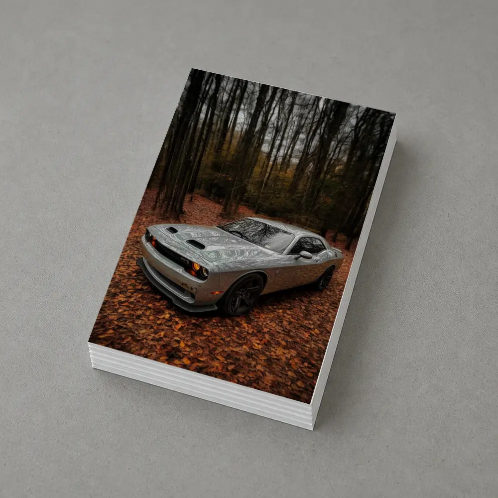 Dodge Challenger Silver Car Autumn Forest – Postcards