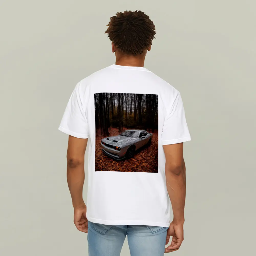Dodge Challenger Silver Car Autumn Forest – T-Shirts