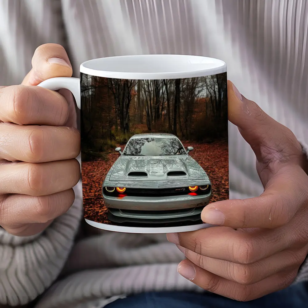 Dodge Challenger Gray Muscle Car Autumn Forest – Mugs