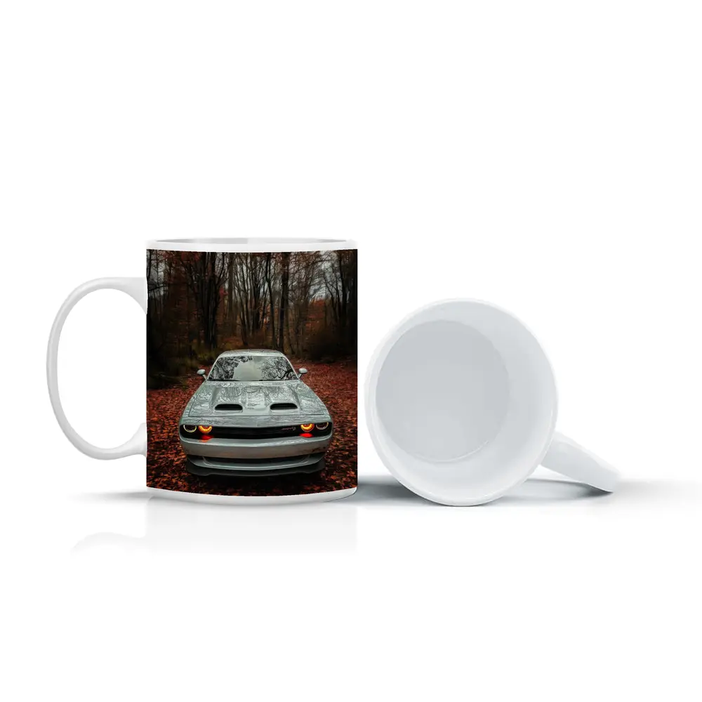 Dodge Challenger Gray Muscle Car Autumn Forest – Mugs