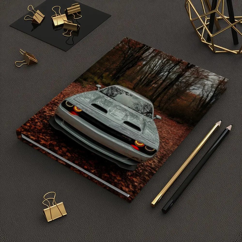 Dodge Challenger Gray Muscle Car Autumn Forest – Notebooks