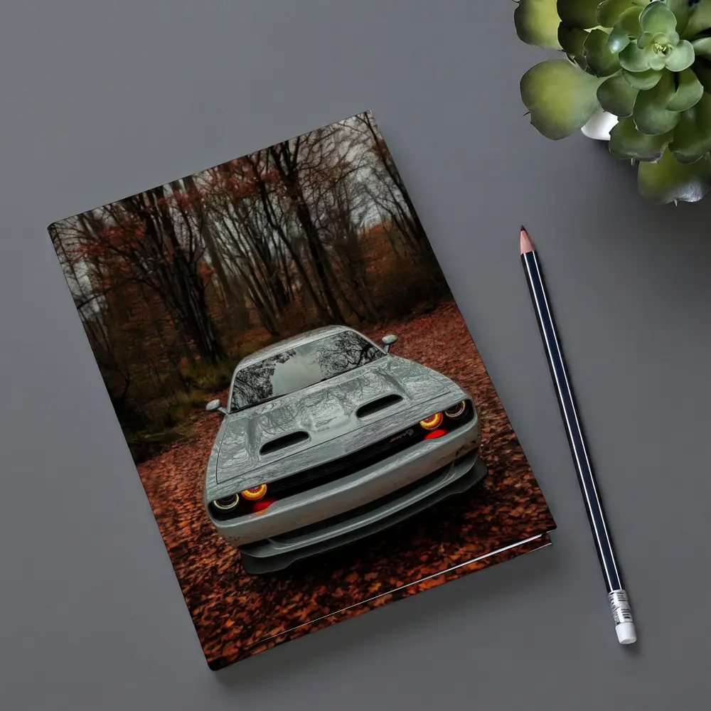 Dodge Challenger Gray Muscle Car Autumn Forest – Notebooks