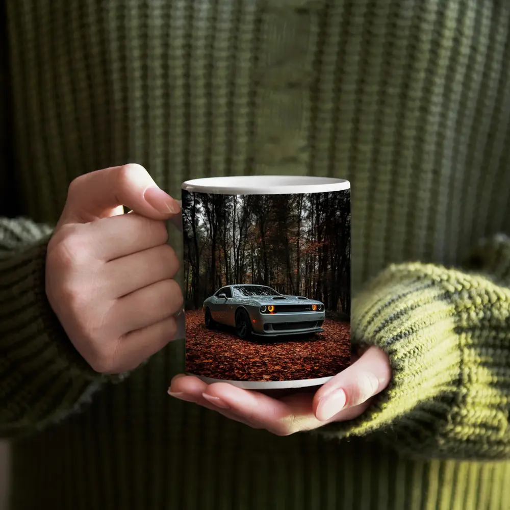 Dodge Challenger Silver Car Autumn Forest – Mugs