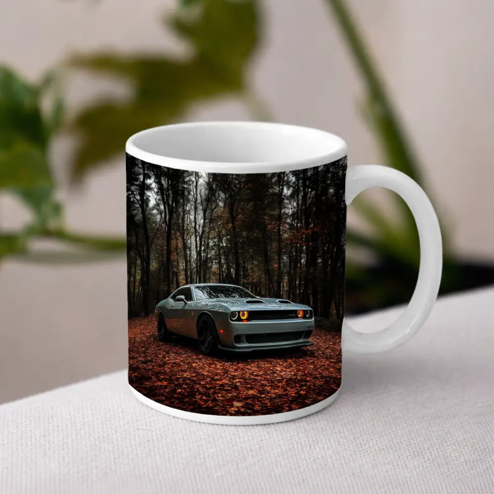 Dodge Challenger Silver Car Autumn Forest – Mugs