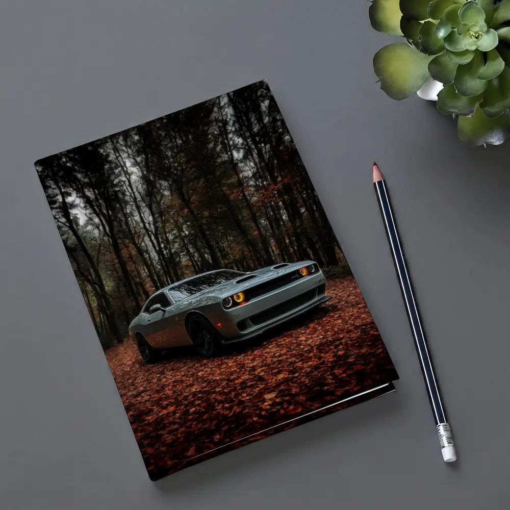 Dodge Challenger Silver Car Autumn Forest – Notebooks