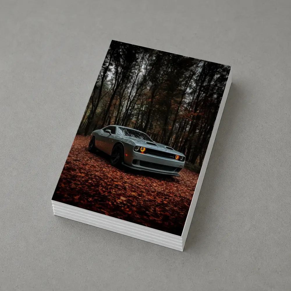 Dodge Challenger Silver Car Autumn Forest – Postcards