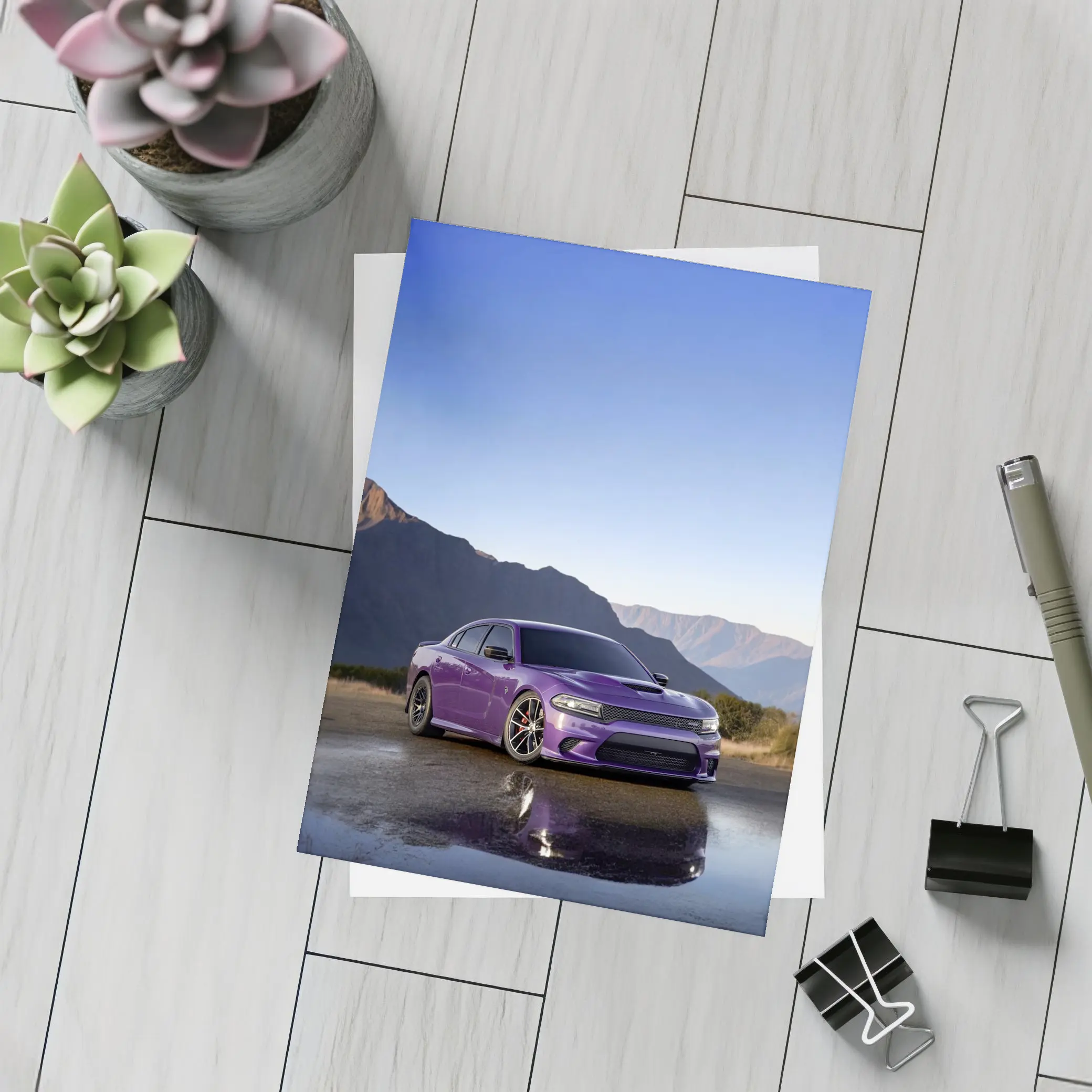 Dodge Charger Purple Muscle Car Mountain Background – Postcards
