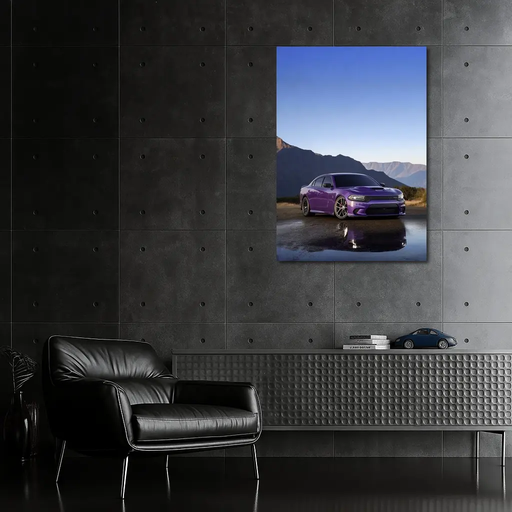 Dodge Charger Purple Muscle Car Mountain Background – Wall Art