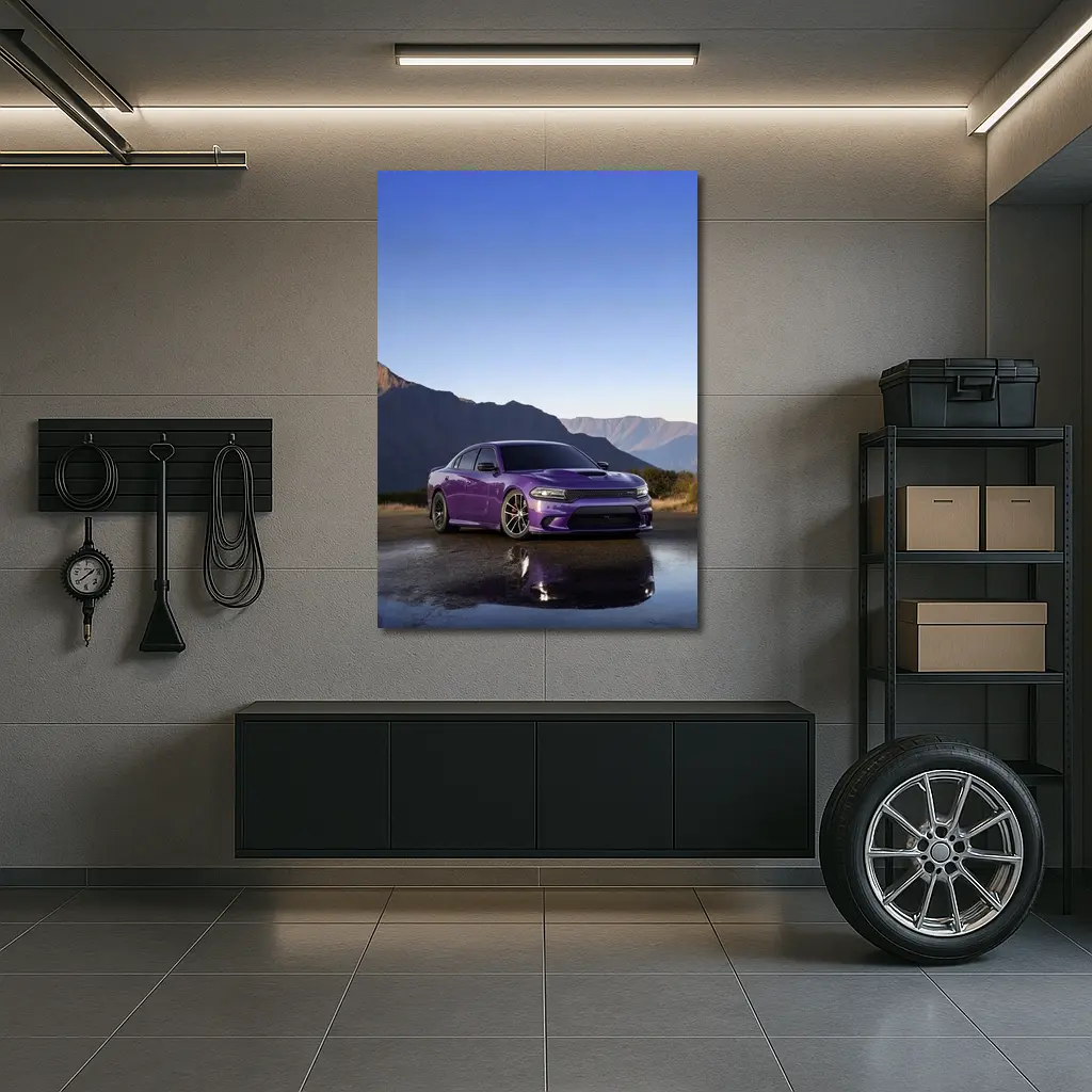 Dodge Charger Purple Muscle Car Mountain Background – Wall Art