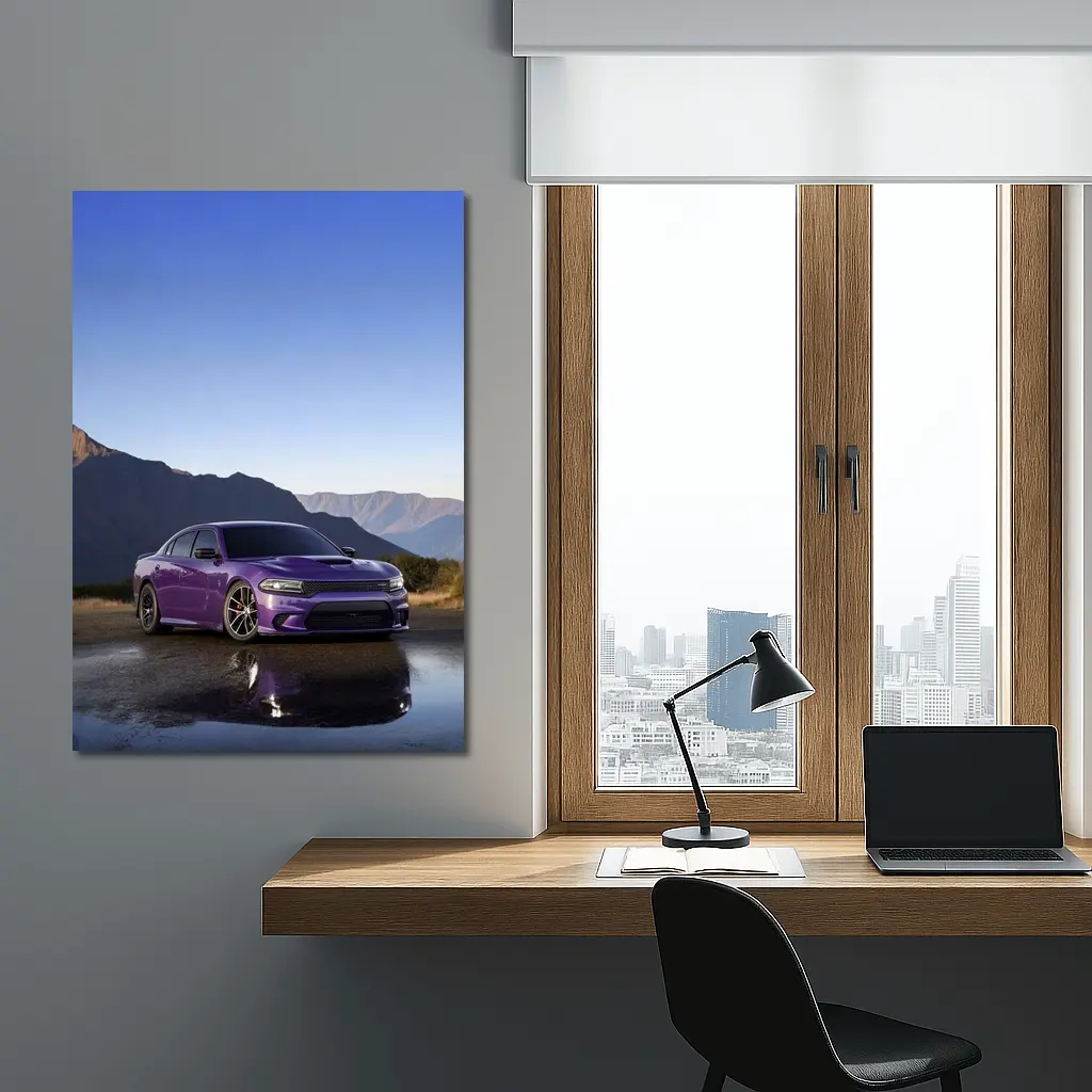 Dodge Charger Purple Muscle Car Mountain Background – Wall Art