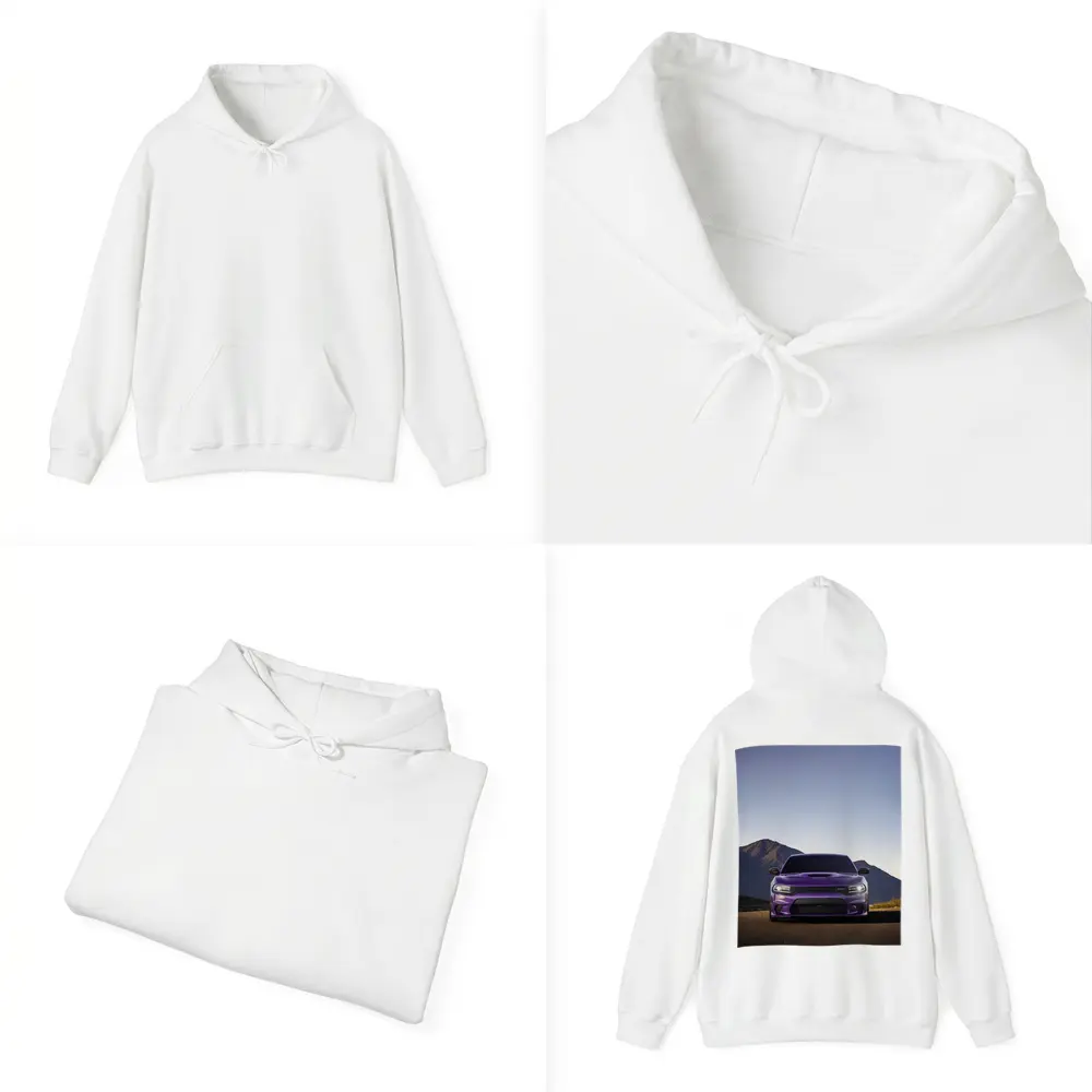 Dodge Charger Purple Front View Mountain Road – Hoodies