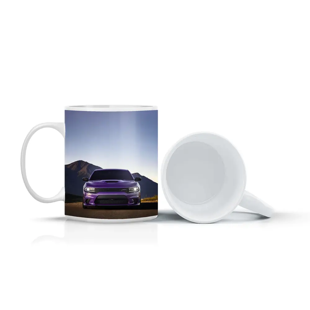 Dodge Charger Purple Front View Mountain Road – Mugs