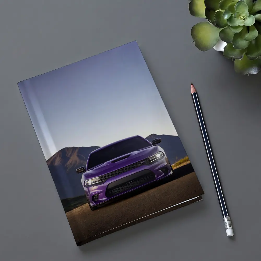 Dodge Charger Purple Front View Mountain Road – Notebooks