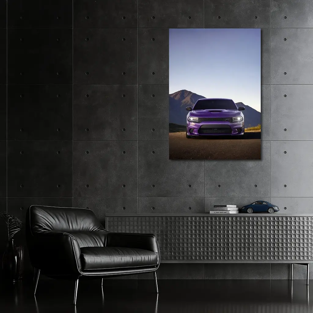 Dodge Charger Purple Front View Mountain Road – Wall Art
