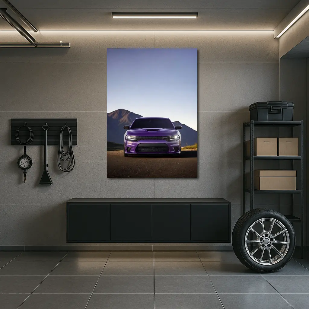 Dodge Charger Purple Front View Mountain Road – Wall Art