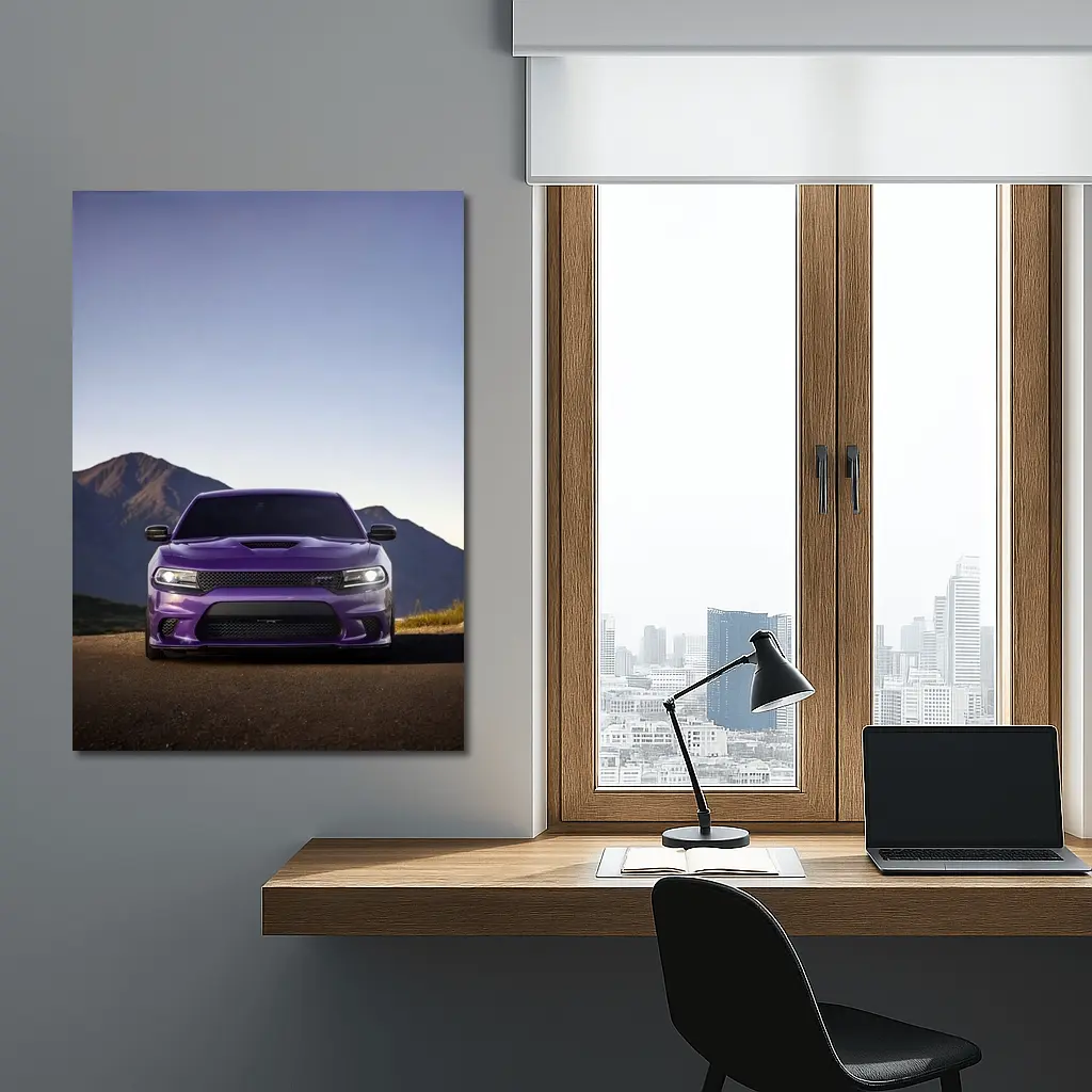 Dodge Charger Purple Front View Mountain Road – Wall Art