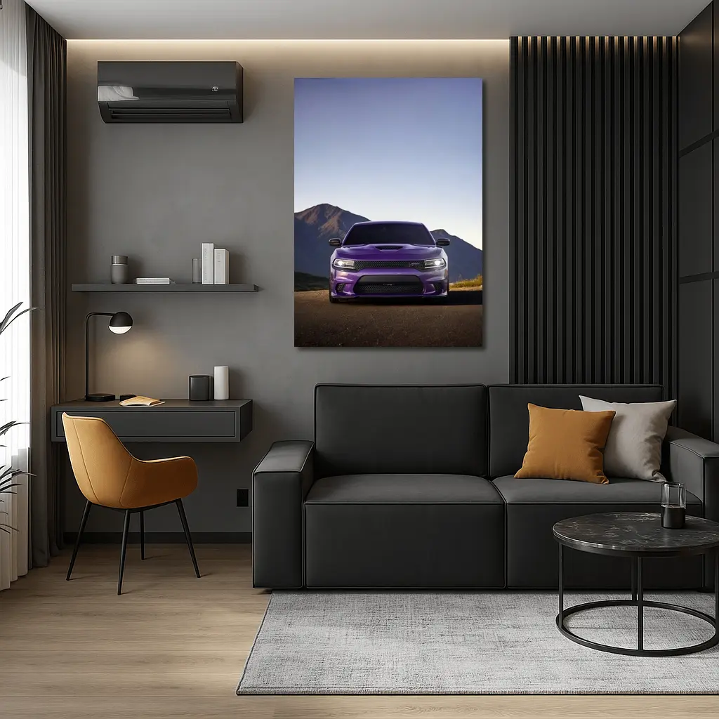 Dodge Charger Purple Front View Mountain Road – Wall Art