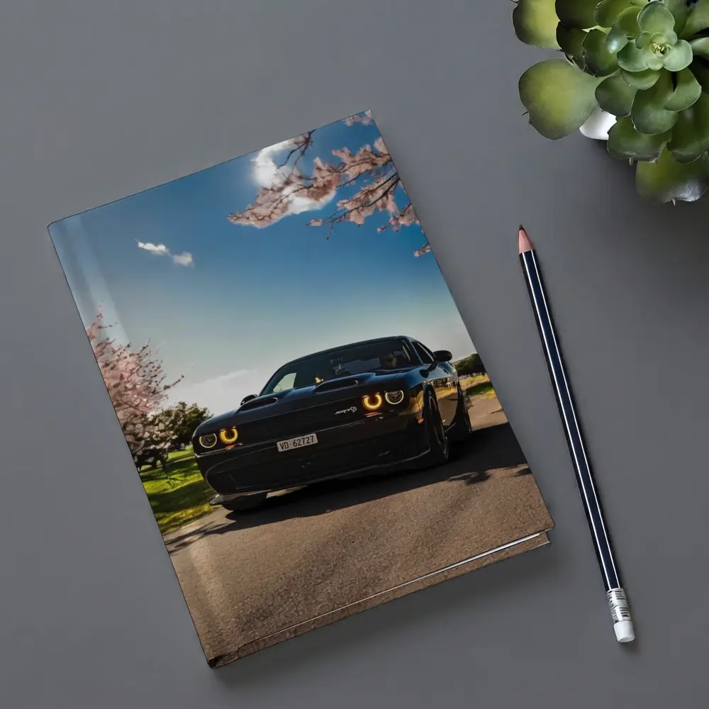 Black Dodge Challenger SRT Cherry Blossom Setting – Notebooks