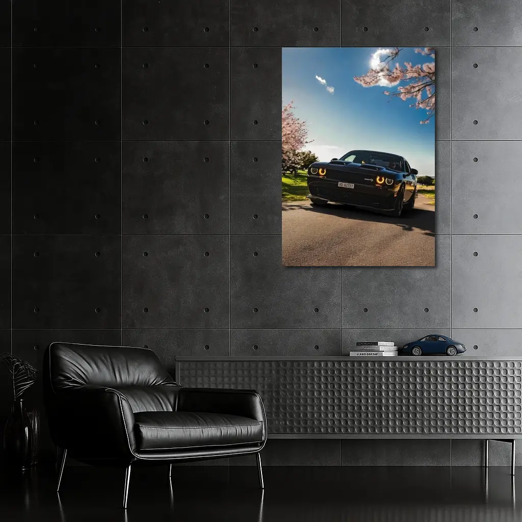 Black Dodge Challenger SRT Cherry Blossom Setting – Wall Art