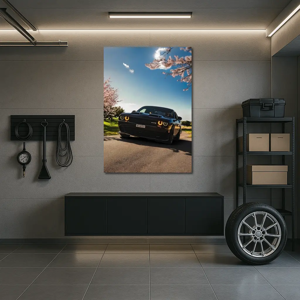 Black Dodge Challenger SRT Cherry Blossom Setting – Wall Art