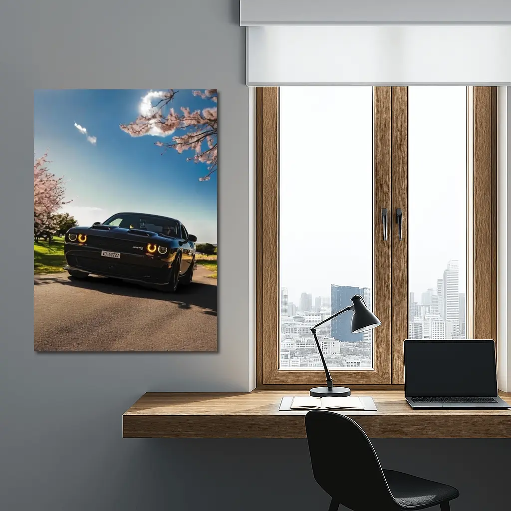 Black Dodge Challenger SRT Cherry Blossom Setting – Wall Art