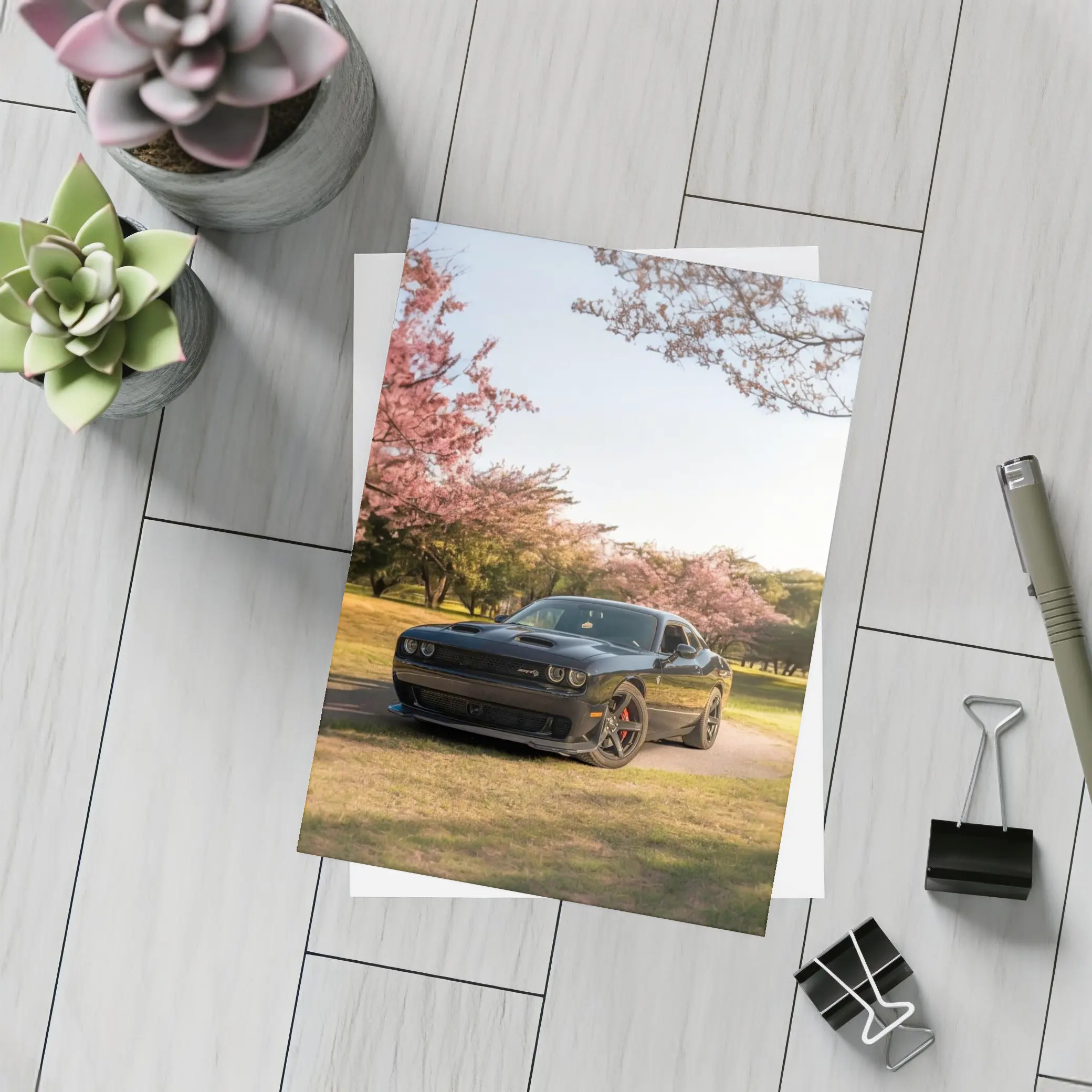 Dodge Challenger SRT Black Cherry Blossom Park – Postcards