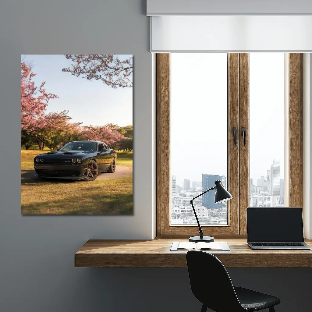 Dodge Challenger SRT Black Cherry Blossom Park – Wall Art