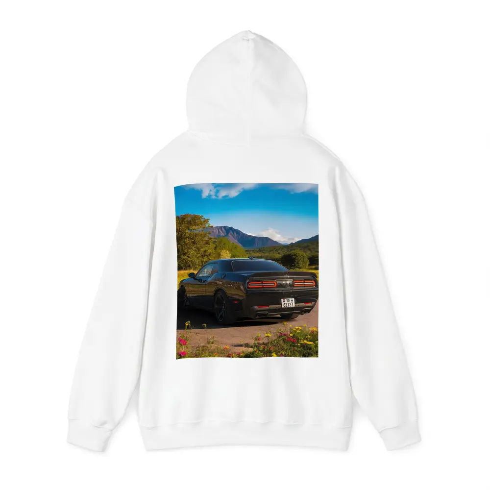 Dodge Challenger Black Rear Mountain Landscape – Hoodies