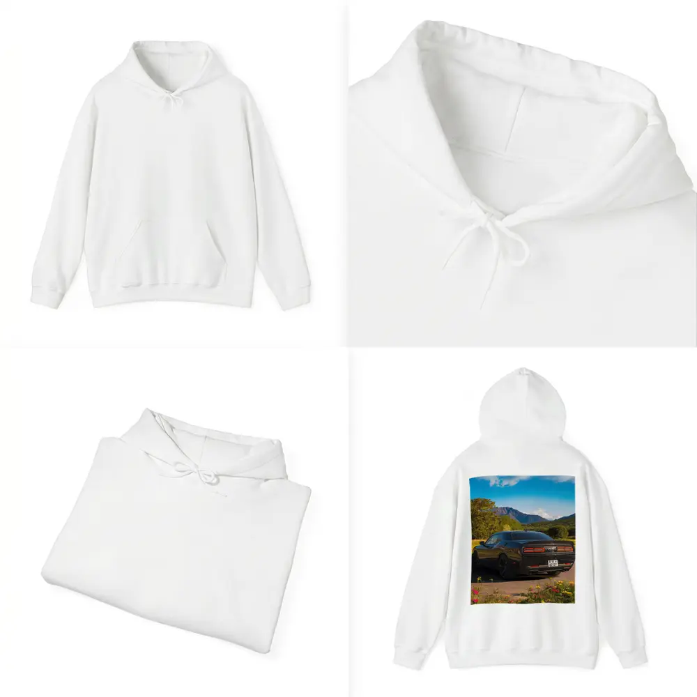 Dodge Challenger Black Rear Mountain Landscape – Hoodies