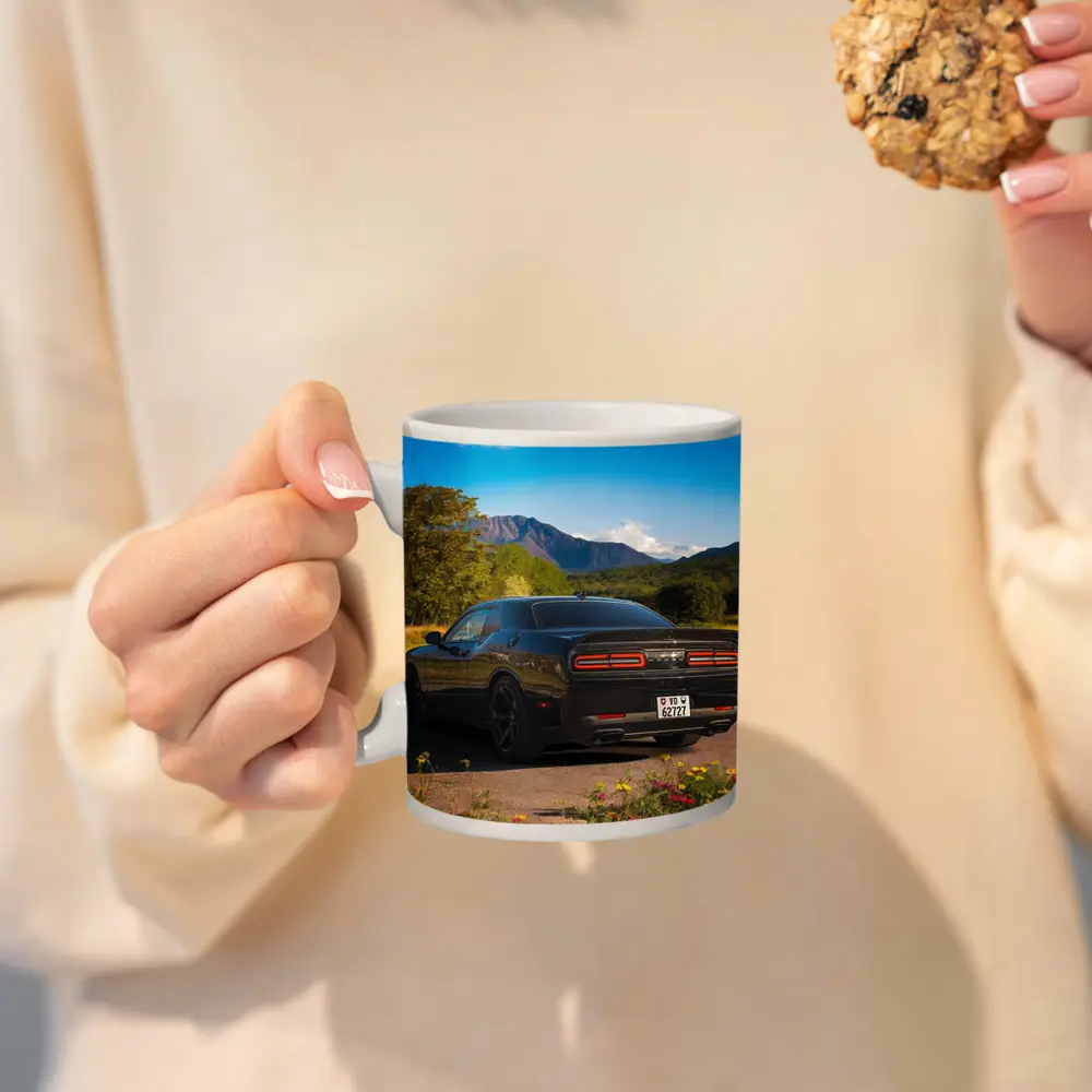 Dodge Challenger Black Rear Mountain Landscape – Mugs