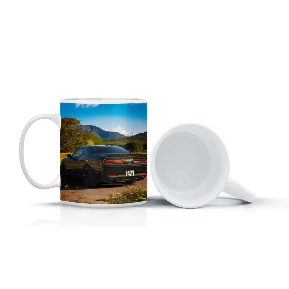 Dodge Challenger Black Rear Mountain Landscape – Mugs