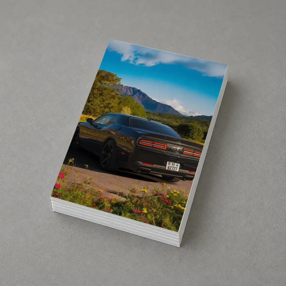 Dodge Challenger Black Rear Mountain Landscape – Postcards