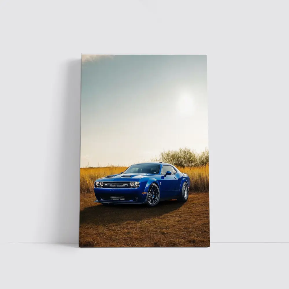 Dodge Challenger Blue Muscle Car Golden Field – Wall Art