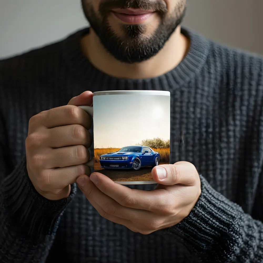 Dodge Challenger Blue Muscle Car Golden Field – Mugs