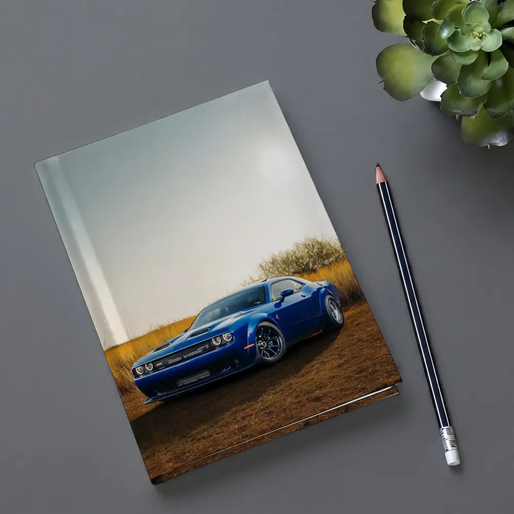 Dodge Challenger Blue Muscle Car Golden Field – Notebooks