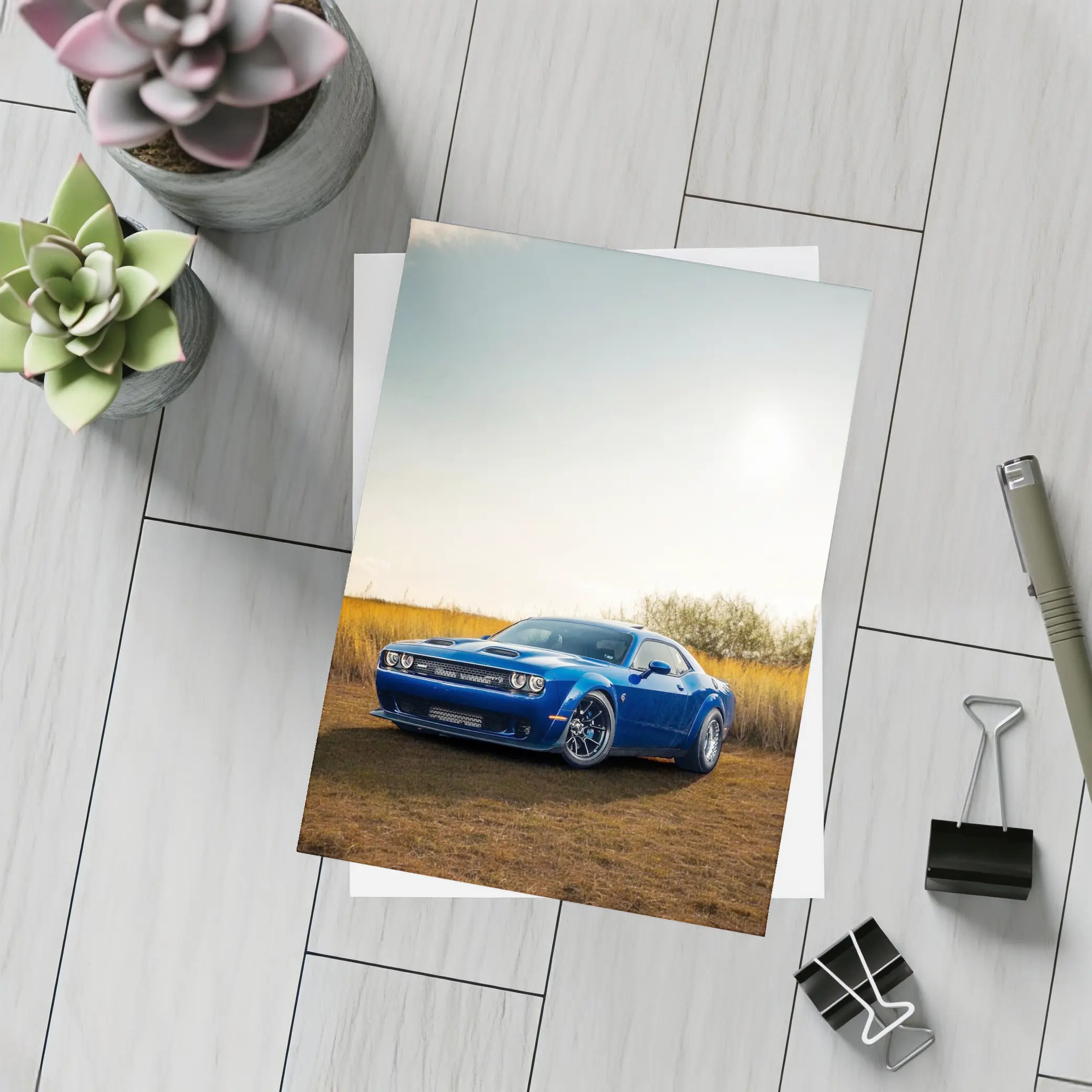 Dodge Challenger Blue Muscle Car Golden Field – Postcards