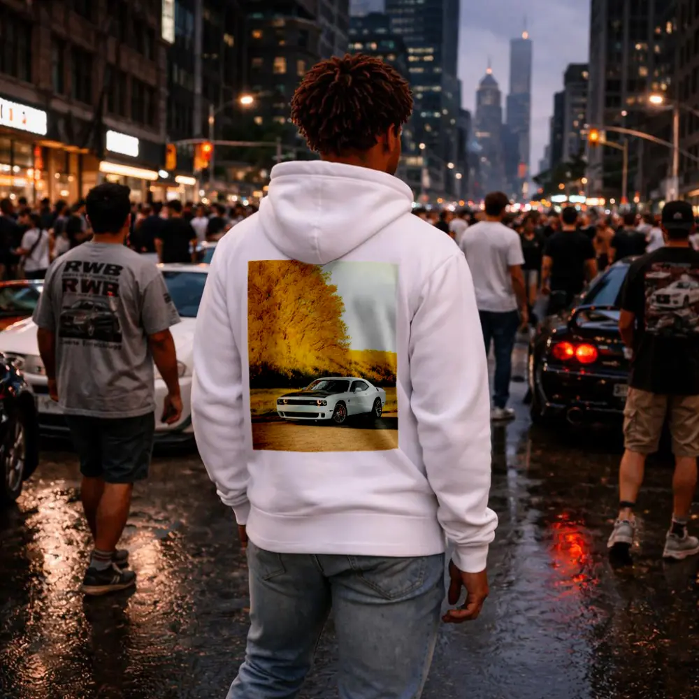 Dodge Challenger SRT White Autumn Yellow Trees – Hoodies